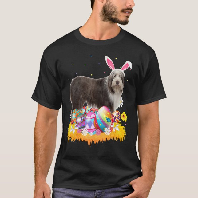 Camiseta Páscoa de Cachorro Collie com Ovos de Páscoa no Do (Frente)