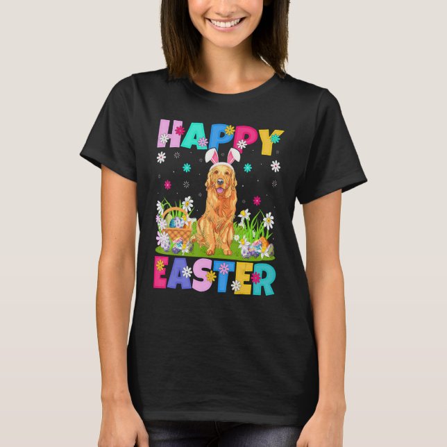 Camiseta Páscoa de Cachorro de Retriever de Ouro Coelho fel (Frente)