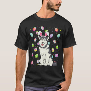 Camiseta Páscoa de Cachorro Malamute do Ovo da Páscoa Engra