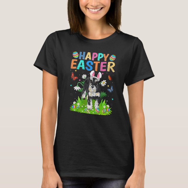 Camiseta Páscoa de Cachorro Schnauzer Engraçado felz pascoa (Frente)