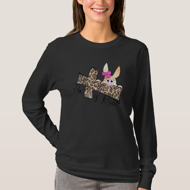 Camiseta Páscoa de Christian, Risen Leopard Bunny Fait (Frente)
