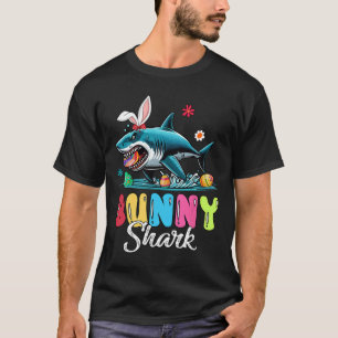 Camiseta Páscoa de coelho de tubarão caçando ovos de chocol