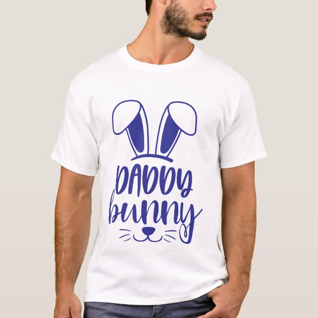 Camiseta Páscoa de coelho Pai azul (Frente)