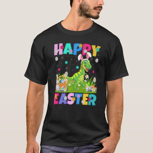Camiseta Páscoa de Dinossauro Felz pascoa Bunny Dinosaur Su (Frente)