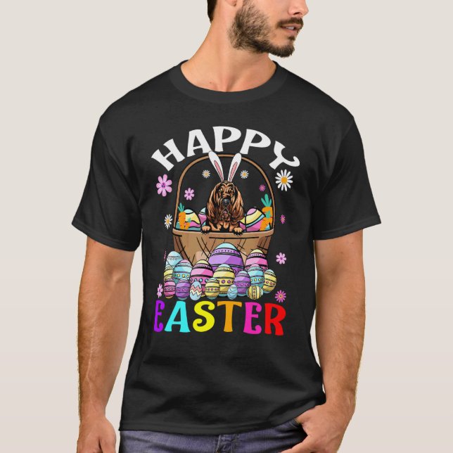 Camiseta Páscoa de Felz pascoa de Cachorro Coelho Ovos (Frente)