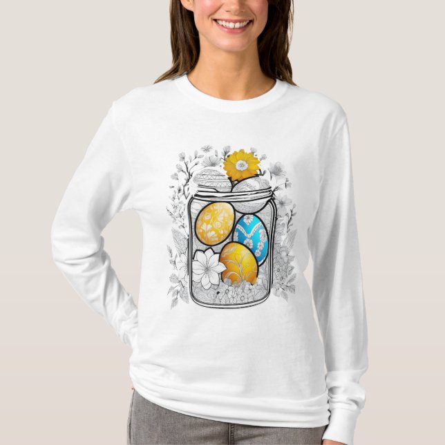 Camiseta páscoa de flores e ovos vibrantes Primavera (Frente)
