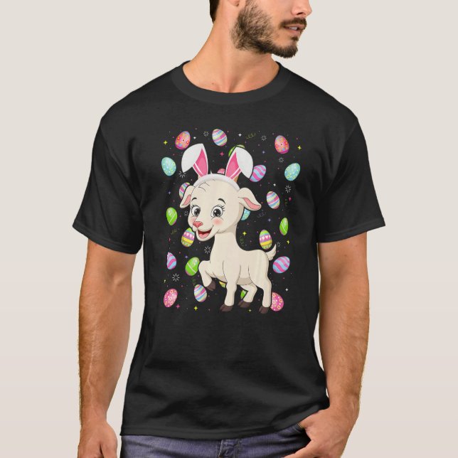 Camiseta Páscoa de Goat Bunny Easter Egg Funny Goat domingo (Frente)