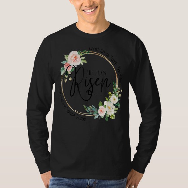 Camiseta Páscoa De Leopard Cross Ele É Risen Matthew 28 6 C (Frente)