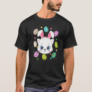Camiseta Páscoa de rosto de gato de coelho de ovo em Páscoa