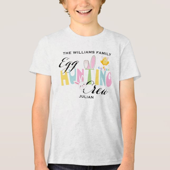 Camiseta Páscoa de Tripulação de Caça de Ovos de Pastel Per (Frente)