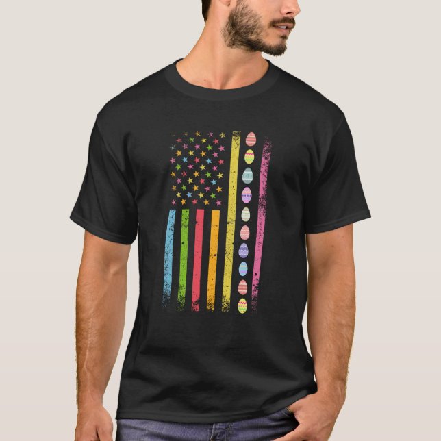 Camiseta Páscoa Dia Americano Ovos Bandeira Patriótica Feli (Frente)