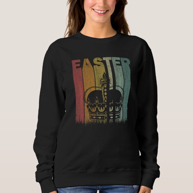 Camiseta Páscoa Dia Coroa Retro Gráfico Páscoa Engraçada Co (Frente)