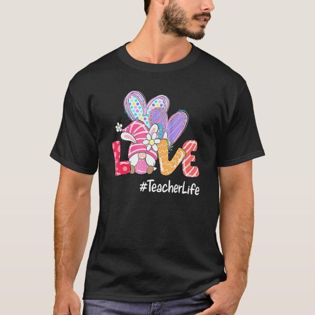 Camiseta Páscoa Dia de Amor Professora Páscoa de Vida Gnome (Frente)