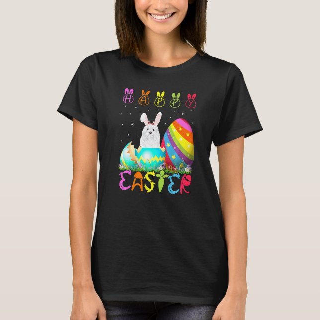 Camiseta Páscoa Dia Maltês Cachorro Correspondente Páscoa (Frente)