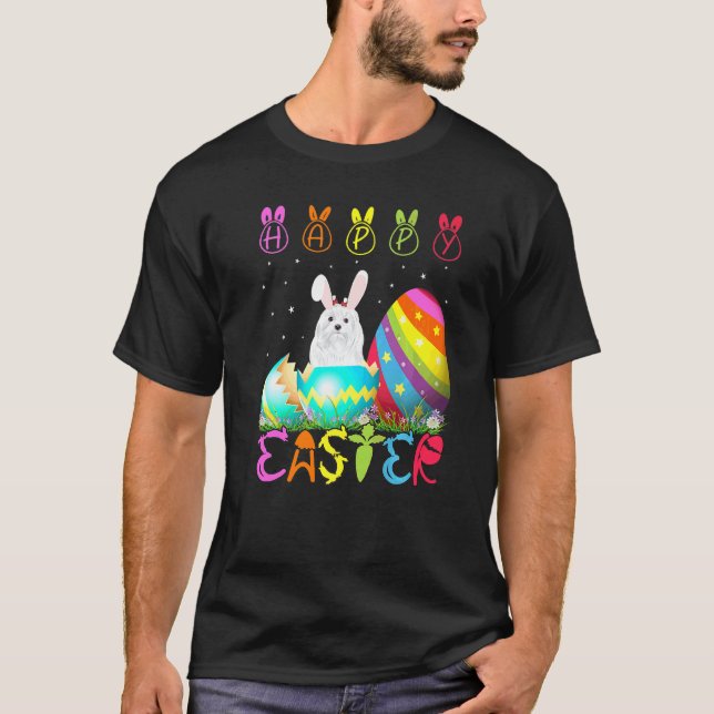 Camiseta Páscoa Dia Maltês Cachorro Correspondente Páscoa (Frente)