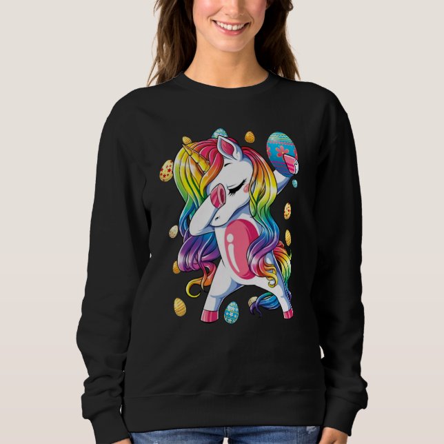 Camiseta Páscoa Dia Meninas Dabbing Unicorn Dab Ovo Hunt Un (Frente)