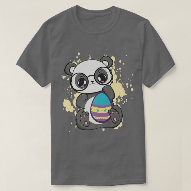 Camiseta Páscoa Dia Pequeno Panda Com Ovo Primavera (Frente do Design)