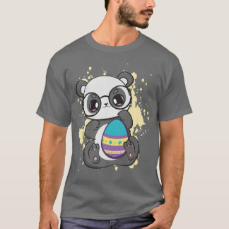 Camiseta Páscoa Dia Pequeno Panda Com Ovo Primavera