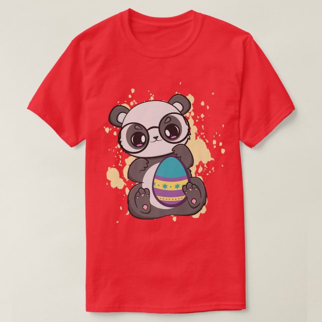 Camiseta Páscoa Dia Pequeno Panda Com Ovo Primavera (Frente do Design)