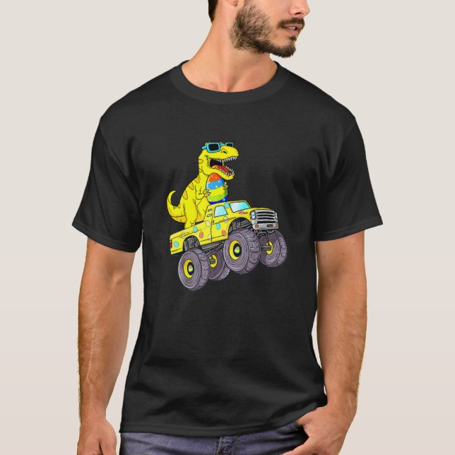 Camiseta Páscoa Dia Rex Dino Andando Um Monstro Garotas Gi (Frente)