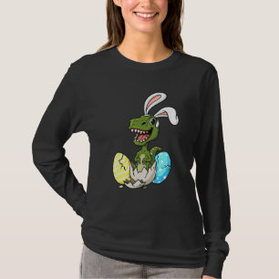 Camiseta Páscoa Dia T Rex Com Olhos Coelhinhos Ovos Engraça