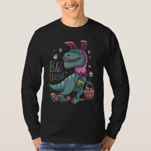 Camiseta Páscoa Dia T Rex Dino Coelho Orelha Com Ovos Boys