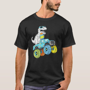 Camiseta Páscoa Dia T Rex Dino Dirigindo Um Monster Truck B