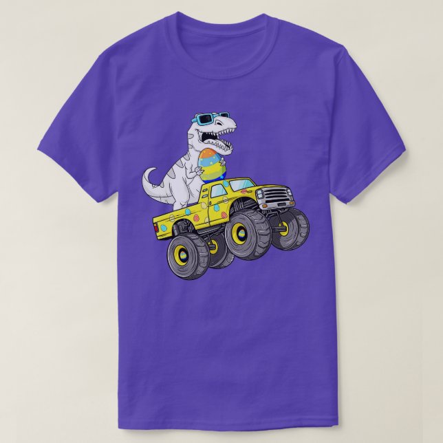 Camiseta Páscoa Dia T Rex Dino Dirigindo Um Monster Truck B (Frente do Design)