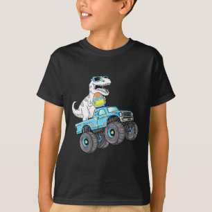 Camiseta Páscoa Dia T Rex Dino Dirigindo Um Monster Truck B
