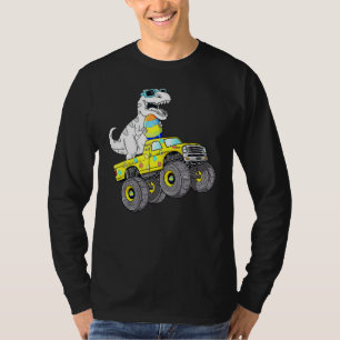 Camiseta Páscoa Dia T Rex Dino Dirigindo Um Monster Truck B