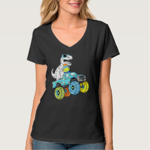 Camiseta Páscoa Dia T Rex Dino Dirigindo Um Monster Truck B