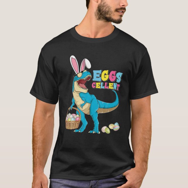 Camiseta Páscoa Dinossauro Coelhinho Rex Ovos de Páscoa Cel (Frente)