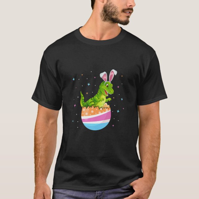 Camiseta Páscoa Dinossauro Engraçado T Rex Bunny Egg Cute B (Frente)