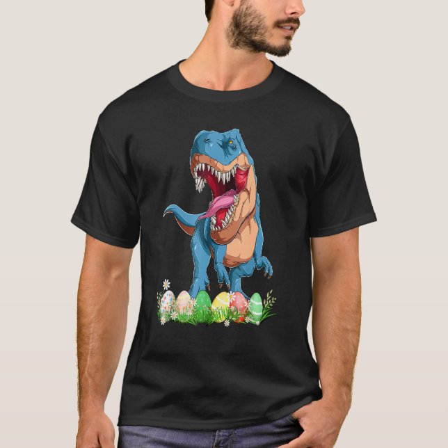 Camiseta Páscoa Dinossauro Pijamas Rex Ovos de Páscoa Bebês (Frente)
