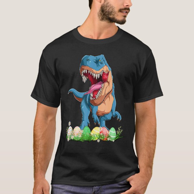 Camiseta Páscoa Dinossauro Pijamas Rex Ovos de Páscoa Bebês (Frente)
