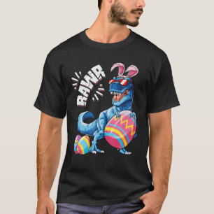 Camiseta Páscoa Dinossauro T Rex Ovos Meninas Rawr Bunny E