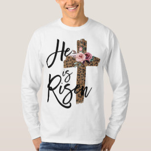 Camiseta Páscoa Ele é Risen Leopardo para Garota Cristã