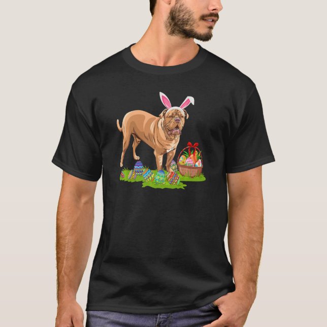 Camiseta Páscoa Engraçada Caça Ao Ovo Coelho Dogue De Borde (Frente)