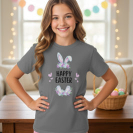Camiseta Páscoa Feliz Orelhas de Coelho Floral Pas