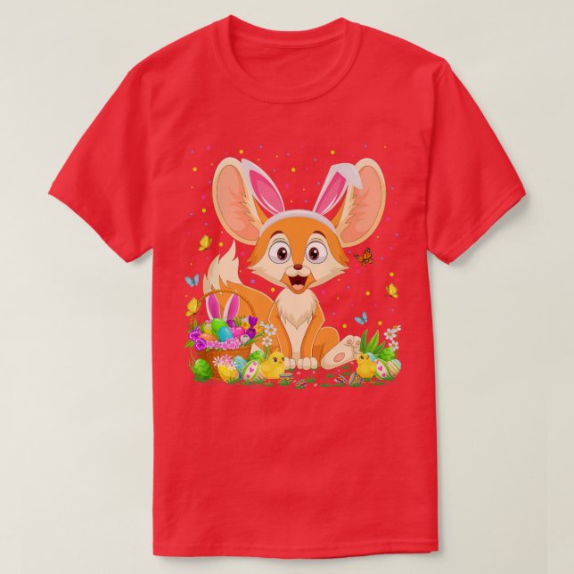 Camiseta Páscoa Fennec Fox Bunny Ovo Caça Fennec Fox Eas (Frente do Design)