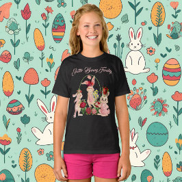 Camiseta Páscoa Floral Crown Bunny Family Watercolor Rosas