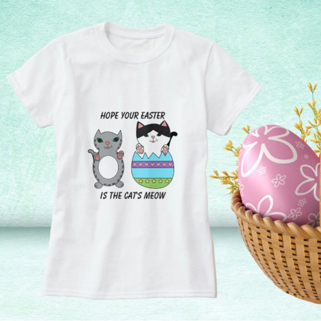 Camiseta Páscoa Gato-de-vaca (A cute Easter shirt with cats)