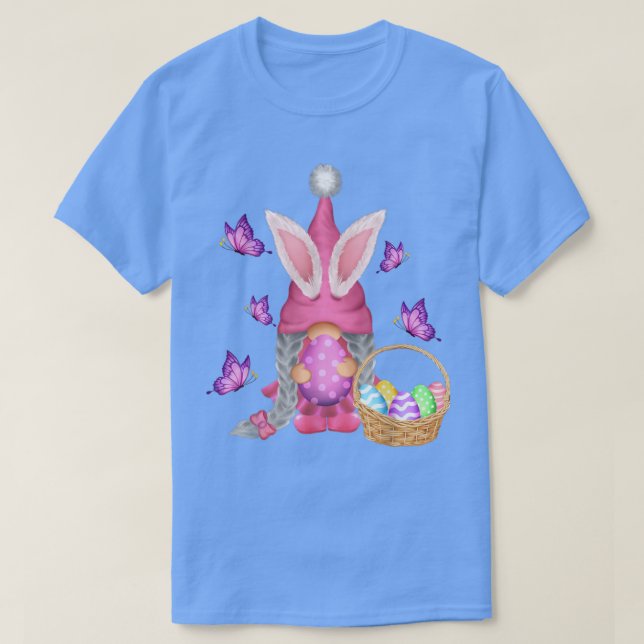 Camiseta Páscoa Gnome Bunny Ovo Para Meninas Crianças (Frente do Design)