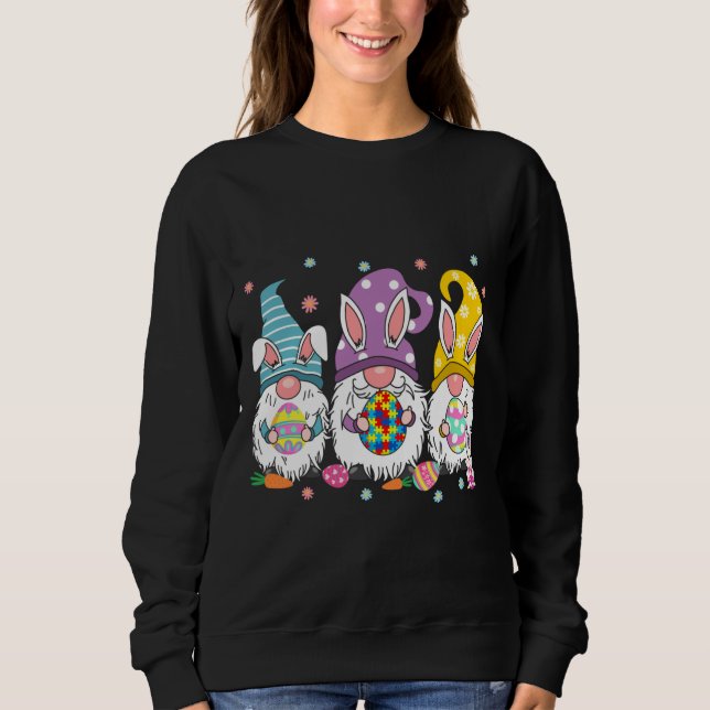 Camiseta Páscoa Gnomo Bunny Autism Páscoa Day Ovos Caça (Frente)