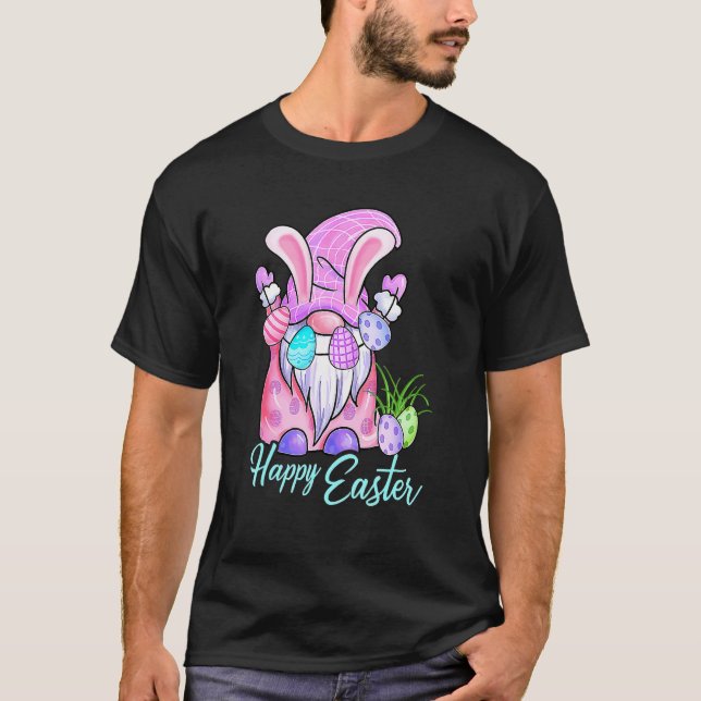 Camiseta Páscoa Gnomo Caça De Ovos Coelho Cuto Feliz (Frente)