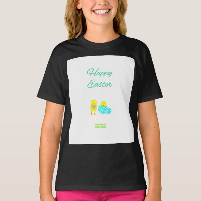 Camiseta Páscoa Hatchlings Girls Black Basic T Shirt (Frente)