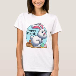 Camiseta Páscoa Hoppy! Coelhinho de Páscoa Pooptando Ovos d