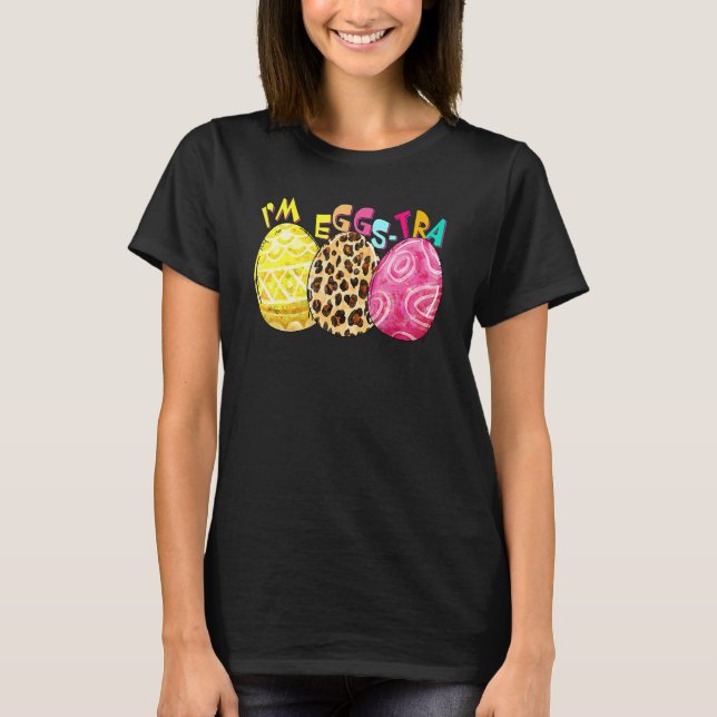 Camiseta Páscoa Im Eggstra Mulher Leopard Ovos Gráfico 1 (Frente)