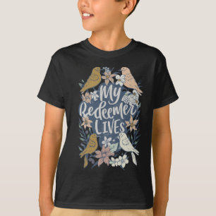Camiseta Páscoa Meu Redentor Vive Vintage Jesus-Pássaro Flo