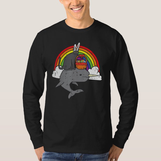 Camiseta Páscoa Negra Coelho Gato Em Narwhall Rainbow Boys  (Frente)